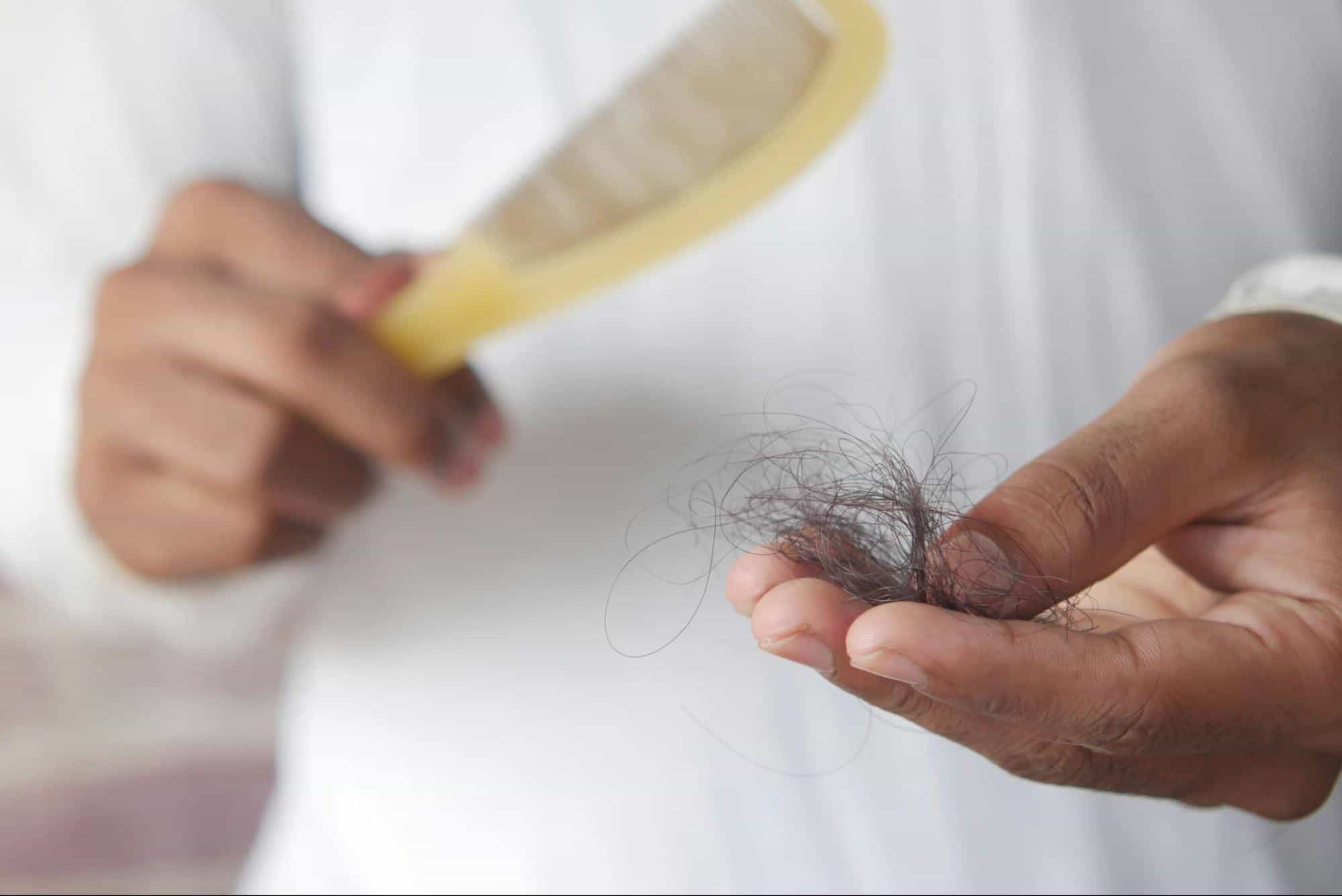 Person Holding Loose Hair with Brush